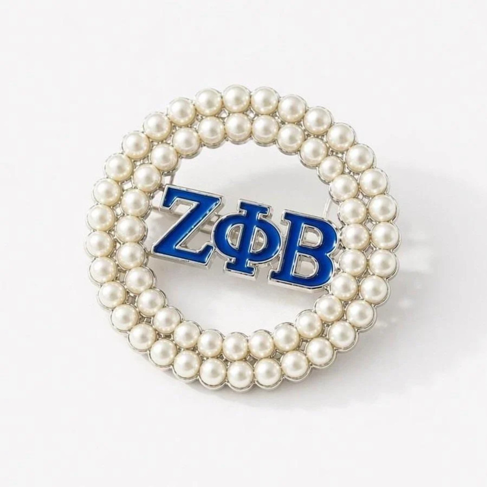 Zeta Phi Beta Pearl Brooch Lapel Pin | Blue & White